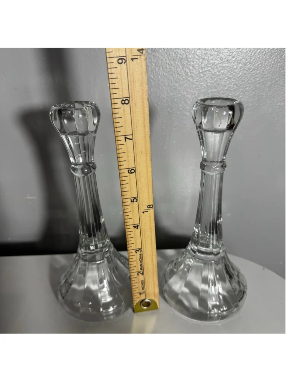 2 clear glass column candle holders removable pegged bell shape votive holders